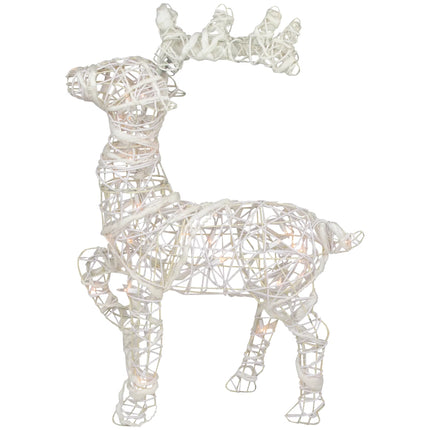 Glittered Rattan Reindeer Outdoor Christmas Decoration - 30" - White - Clear Lights