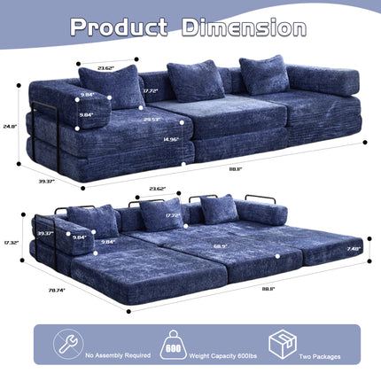 Compression Sofa,Convertible Floor Sofa Bed With Fixed-Shape Frame, Boneless Modular Sectional Sofa,No Assembly Required,Chenille Fabric,for Living Room Bedroom,Dark Blue