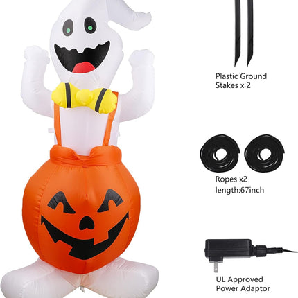 5FT Height Halloween Inflatable Ghost in Pumpkin, Blow up Halloween Decorations with Built-In LED Lights for Indoor/Outdoor Yard Garden Lawn