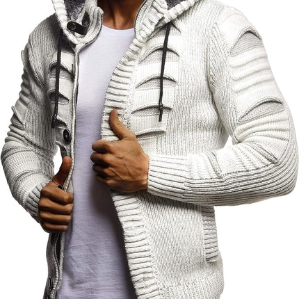 Men'S Stylish Knit Sweater with Buttons | Knitted Sweatshirt Pullover with Hood | Warm for Winter | LN5605