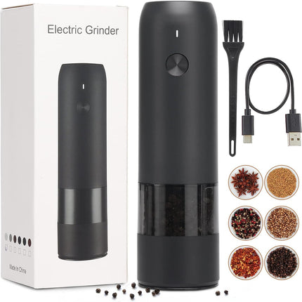 Rechargeable Electric Pepper or Salt Grinder, Adjustable Coarseness with USB Powered, One Hand Automatic Operated, Ceramic Grind, Refillable, ABS Food Grade Material(Black)