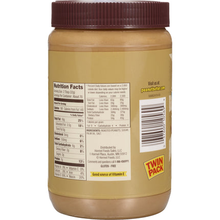 Natural Creamy Peanut Butter Spread, 7 G Protein per Serving, 40 Oz Plastic Jar Twin Pack