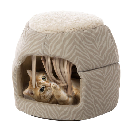 Fringed Honeycomb One Size Convertible Cat Bed to Cat Cave, Tonal Tiger Tan