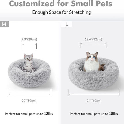 Cat Bed for Indoor Cats, Fluffy round Self Warming Calming Soft Plush Donut Cuddler Cushion Pet Bed for Small Dogs Kittens, 20 Inches