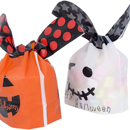 50 Pcs Halloween Candy Bag,Trick or Treat Bags Gift Basket for Kids,Pumpkin Ghost Happy Halloween Cookies Plastic Candy Bags for Halloween Party Decoration Favors