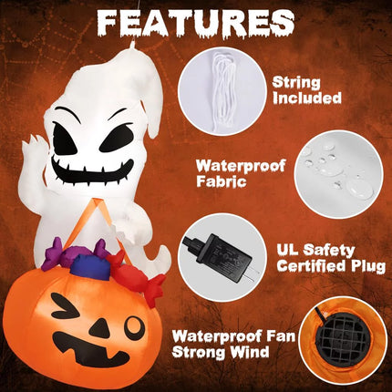 5 Ft Halloween Inflatable Decor,Ghost Holding Trick or Treat Bag,Scary Halloween Inflatable Decorations,Halloween Inflatable Outdoor,Yard Decorations,Halloween Party Decor