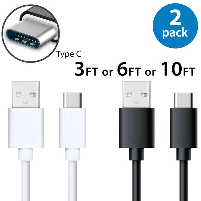 2X  USB Type C Fast Charging Cable 10FT USB-C Type-C 3.1 Data Sync Charger Cable Cord for Samsung Galaxy S8 S8+ Note 8 Nexus 5X 6P Oneplus 2 3 5 LG G5 G6 V20 HTC 10 Google Pixel XL Black