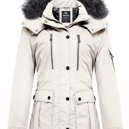 Women'S Winter Coat Thicken Winter Jacket with Detachable Hood Quilted Parka Coat Beige L