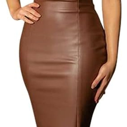 Women Sexy Strapless Tube Top Club Midi Dress off Shoulder Bodycon Party Faux Leather Dress