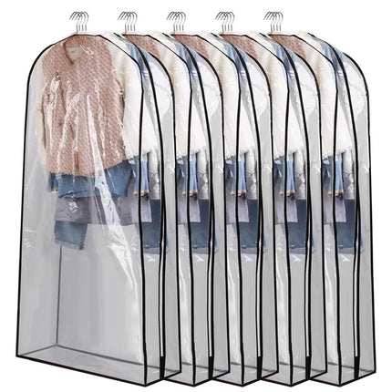 5 Pack Garment Bag For Hanging Clothes Dustproof Waterproof Hanging Clothes Storage Bag Clear Transparent Suits Cover For Sweater Jacket Coat Dress Shirt