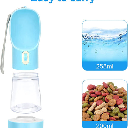 Portable Dog Water Bottle for Walking, Leak Proof Puppy Water Bottle with Food Container, Lightweight Pet Water Bottle for Hiking, Easy to Carry, BPA Free (Blue)