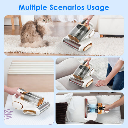 1Pc Mattress Vacuum Cleaner 16Kpa Bed Vacuum Cleaner Handheld Vacuums With Ultrasonic And UVC Light 18000 RPM Brushroll Rotation Dual Dust Bins Washable Filters For Bed Pillows Cribs Sofa