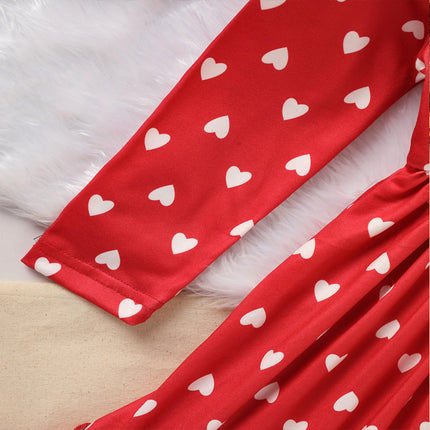 Toddler Girl's Cute 'LOVE' Embroidered Dress, Heart Print Long Sleeve A-Line Dress With Ruffle Hem