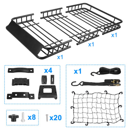 1Pc 63x39x6.3in Universal Roof Rack Cargo Carrier Car Top Luggage Holder Basket With Hook Strap Elastic Net