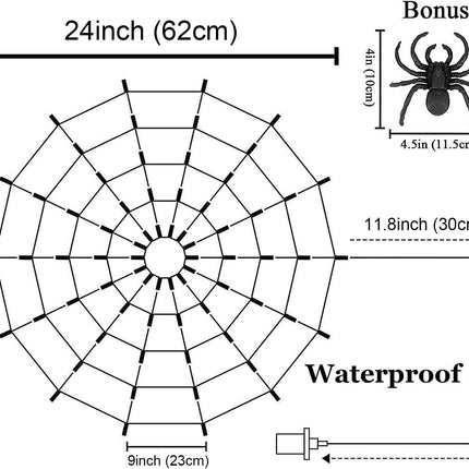 Halloween Decorations Orange Lights Spider Web 24In 60LED Spider Web Lights with Spider, 2 Modes Light up Cobweb Halloween Decorations for Indoor Ourdoor Garden Yard Home Patio