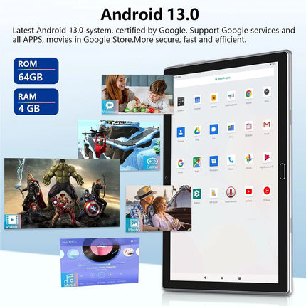 Tablet 10 Inch Android 13.0 Tablet 4G Cellular Tablet PC 2024 Latest Update 4G Phone Tablet 64GB + 4GB Storage Octa-Core Processor,Dual SIM Card Slot,Gps,Wifi,Bluetooth,1080P HD (Gray) Laptop Tablet