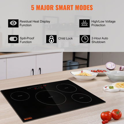 Electric Cooktop, 4 Burners, 30 Induction Stove Top, Built-in Magnetic Cooktop 7500W, 9 Heating Level Multifunctional Burner, LED Touch Screen With Child Lock  Over-Temperature Protection