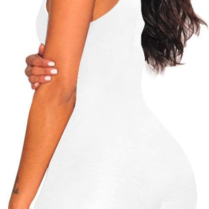 Women'S High Neck Sleeveless Short Jumpsuit Bodycon Party Romper White