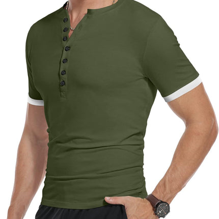 Mens Casual Slim Fit Basic Henley Short Sleeve Fashion Summer T-Shirt