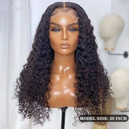 Kinky Curly Lace Front Wigs Human Hair Wigs for Black Women 180% Density 4X4 HD Transparent Lace Closure Curly Human Hair Wigs for Black Women with Baby Hair Natural Color 20 Inch