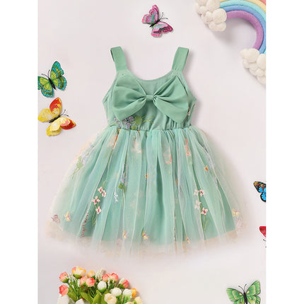 Toddler Girl Dress Sleeveless Floral Playwear Bowknot Tulle Dresses Strap Princess Sundress