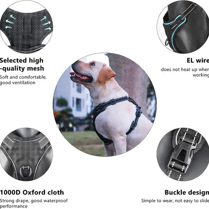 No Pull Dog Harness,  Light up Dog Harness There Are 3 Light Modes with Control Handle and Reflective Strap, Adjustable Breathable Dog Vest Suitable for Small, Medium, Large Dogs(S)