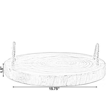 Brown Wood round Tray Serving Platter Board with Rope Handles