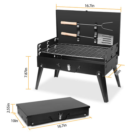 1Pc 16.7x10x17.7in Portable Charcoal Grill Foldable BBQ Suitcase Grill Shelf For Outdoor Camping Picnics Garden Grilling Fedex Shipping