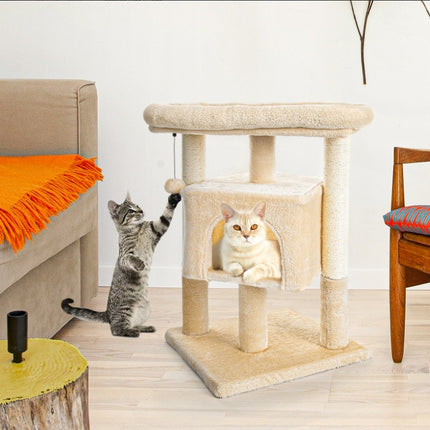 Pefilos 29inch Cat Tree Tower For Indoor Cats Cat Condo With Sisal Scratching Posts, Plush Perch, Cat Bed Furniture, Beige