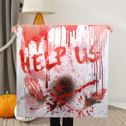 7Pcs Halloween Window Door Decoration Covers Set, Includes 2Pcs Halloween Window Clings, 1Pcs Halloween Giant Door Poster, 4Pcs Bloody Handprint Footprint Stickers for Halloween Party Indoor Outdoor