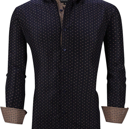 Mens Printed Dress Shirts Easy Care Regular Fit Long Sleeve Casual Button down Shirt for Men (Print14,M)