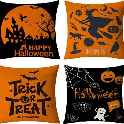 Halloween Decor Pillow Covers 16X16 Set of 4 Halloween Fall Black Decorative Throw Pillows Scary Pumpkin Bats Pillow Cases Home Outdoor Sofa Couch Cushion Covers for Halloween Decorations (16 by 16)