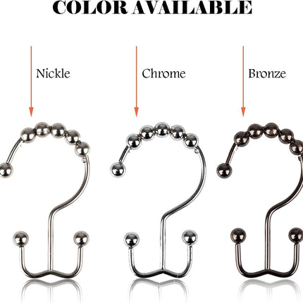 Shower Curtain Hooks Rings, Rust-Resistant Metal Double Glide Shower Hooks for Bathroom, Modern Decorative Design Shower Rods Curtains - Nickel