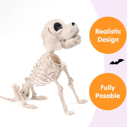 9.8 Inch Halloween Skeleton Dog Skeleton Halloween Decor,Pose-N-Stay Plastic Skeleton Bones with Posable Joints for Hallowmas Decoration Outdoor Haunted House Party