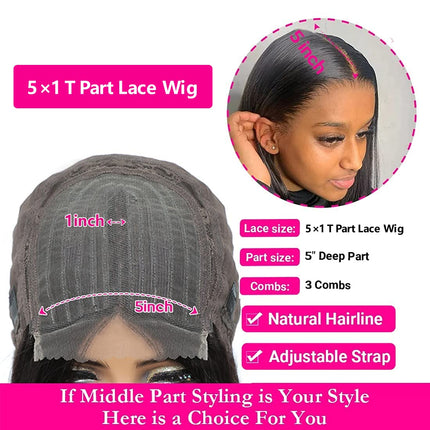 Straight Lace Front Wigs Human Hair 5X1 T Part Lace Wig Human Hair Pre Plucked Brazilian Virgin Straight Closure Wigs for Black Women with Natural Baby Hair Natural Color