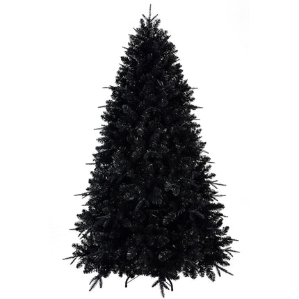 Prelit Black Christmas Tree With White Lights Artificial Fake Christmas Tree With PE&PVC Branch Tips For Halloween And Xmas Tree For Holiday Decorations, Metal Stand And Hinged Branches