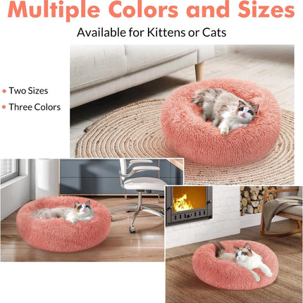 Cat Beds for Indoor Cats, 20 Inches Cat Bed Machine Washable, Fluffy round Pet Bed Non-Slip, Calming Soft Plush Donut Cuddler Cushion Self Warming for Small Dogs Kittens, Light Pink