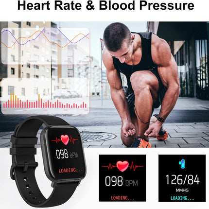 Fitness Tracker Heart Rate Blood Pressure Watch Blood Oxygen Monitor Pedometer Step Counter Activity Tracker Big Fitness Tracker for Women Men Smart Watch for Android Phones Compatible Iphone