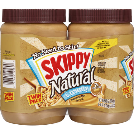 Natural Creamy Peanut Butter Spread, 7 G Protein per Serving, 40 Oz Plastic Jar Twin Pack