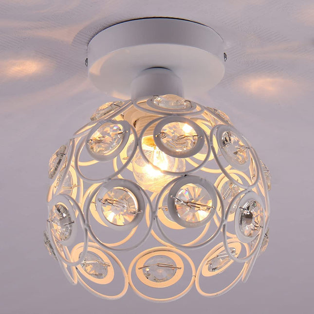 Crystal Ceiling Light Mini Crystal Chandelier Semi Flush Mount Ceiling Light White Finished Ceiling Lighting Bedroom Kitchen Living Room Modern Pendant Lighting Fixture,E26 Socket