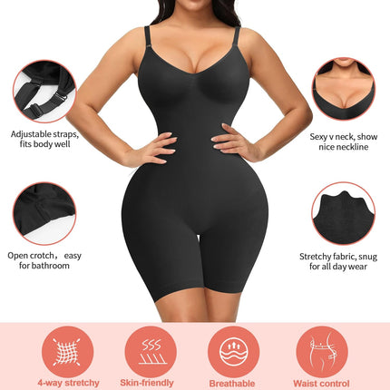 Women Seamless V Neck Bodysuit Tops Slim Fit Full Body Shaper Comfort Shapewear Butt Lifter Leotard Stretchy Jumpsuit