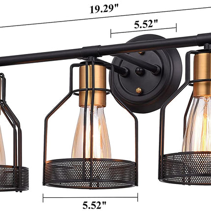 Industrial Bathroom Vanity Light 3 Light Farmhouse Metal Cage Bathroom Wall Light Fixture Black Wall Sconce Lighting Edison Vintage Wall Light Fixture for Bathroom Vanity Mirror Cabinet