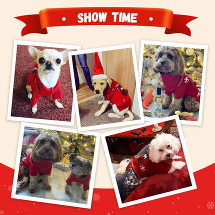 Ugly Christmas Dog Sweater Reindeer Xmas Dog Outfits Pet Dog Holiday Costumes Red Puppy Cat Winter Knitwear Clothes Turtleneck Warm Jumper Clothes for Small Medium Large Dogs(Red,M)