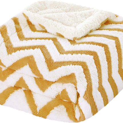 Fleece Sherpa Blanket for Couch(Ginger, Throw), Thick Warm Jacquard Chevron Blanket for Winter Christmas, 50 X 60 Inches