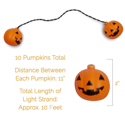 Halloween String Lights, 10 Big 3 Inch Battery Powered Jack O Lantern Blinking Lights with Motion Sensor and Halloween Music, Halloween Decorations. (Pumpkin)