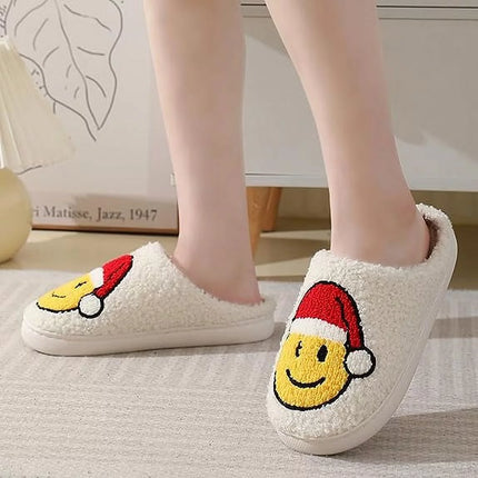 Smile Face Slippers for Women Men, Anti-Slip Soft Plush House Slippers with Memory Foam Slip Cute Cartoon Shoes Warmth for Indoor Outdoor（44/45）