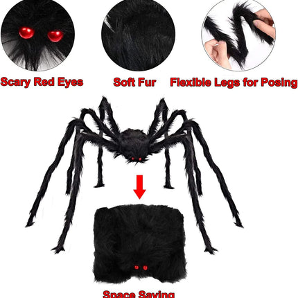 Halloween Decorations Outdoor with 6.6 Ft Giant Spider Scary Hairy Spider, 400Sqft Fake Spider Web, 20 Black Plastic Spiders Props for outside Indoor House Yard Halloween Decor Party Favor, 3 Pack