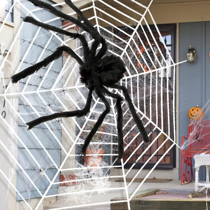 200" Halloween Spider Web Decoration with 79" Large Hairy Spider, Stretch Halloween Cobwebs with 20 Plastic Spiders for Indoor Outdoor Halloween Yard Home Tree Party Decor