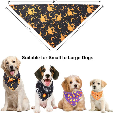 4PCS Halloween Dog Bandana Pet Halloween Bandana Pumpkin Ghost Witch Print Dog Puppy Halloween Bandana Pet Triangle Bibs Scarf Accessories for Dogs Cats Pets (Black&Orange&Purple)