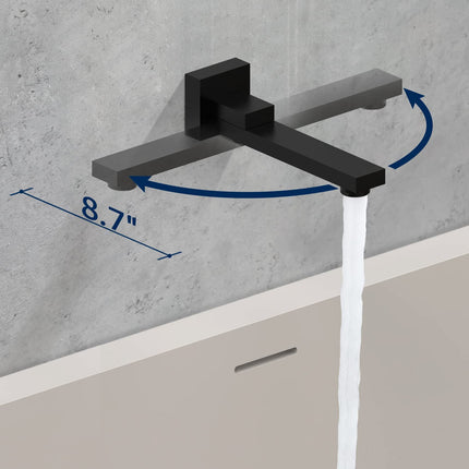 Folding Tub Shower Faucet Set, Matte Black Bathtub Faucet With12 Inch Rain Shower Head and Tub Spout for Bathroom